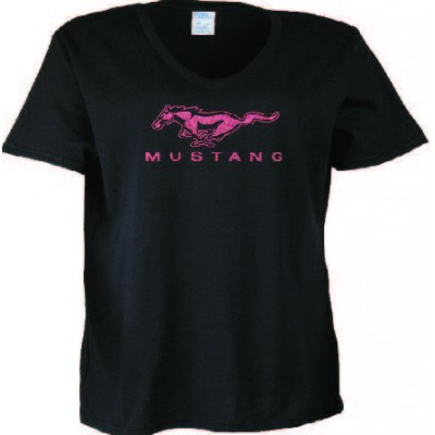 T-Shirt Femme Noir avec logo Mustang Rose
